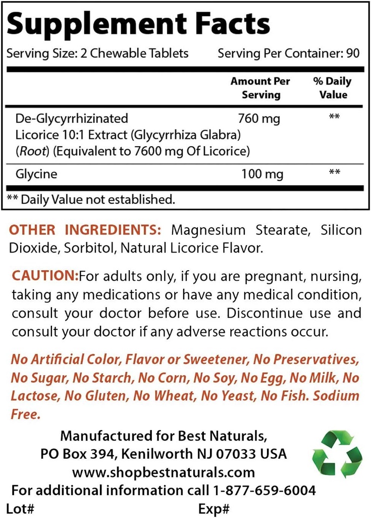 Cele mai bune Naturale DGL Chewable 380 mg & L-glutamină 500 mg