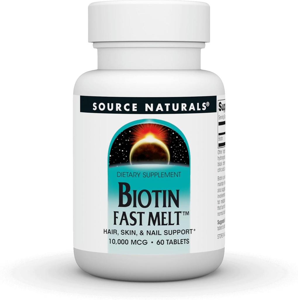 Sursa Naturals Biotin Fast Melt, Hair Skin and Nail Support*, 10.000 mg - 60 Fast Melt Tablets