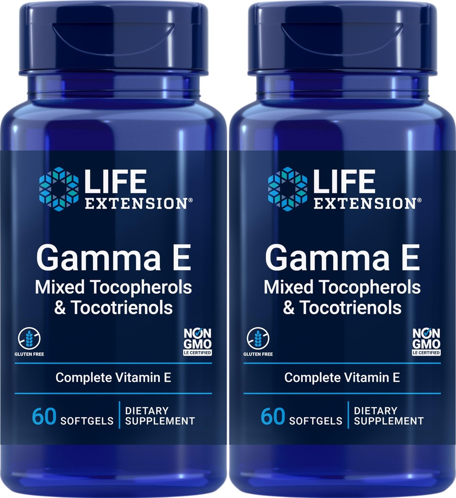 Extensie de viață Gamma E Tocopherols mixte & Tocotrienols 60 Softgels (Pachet de 2)