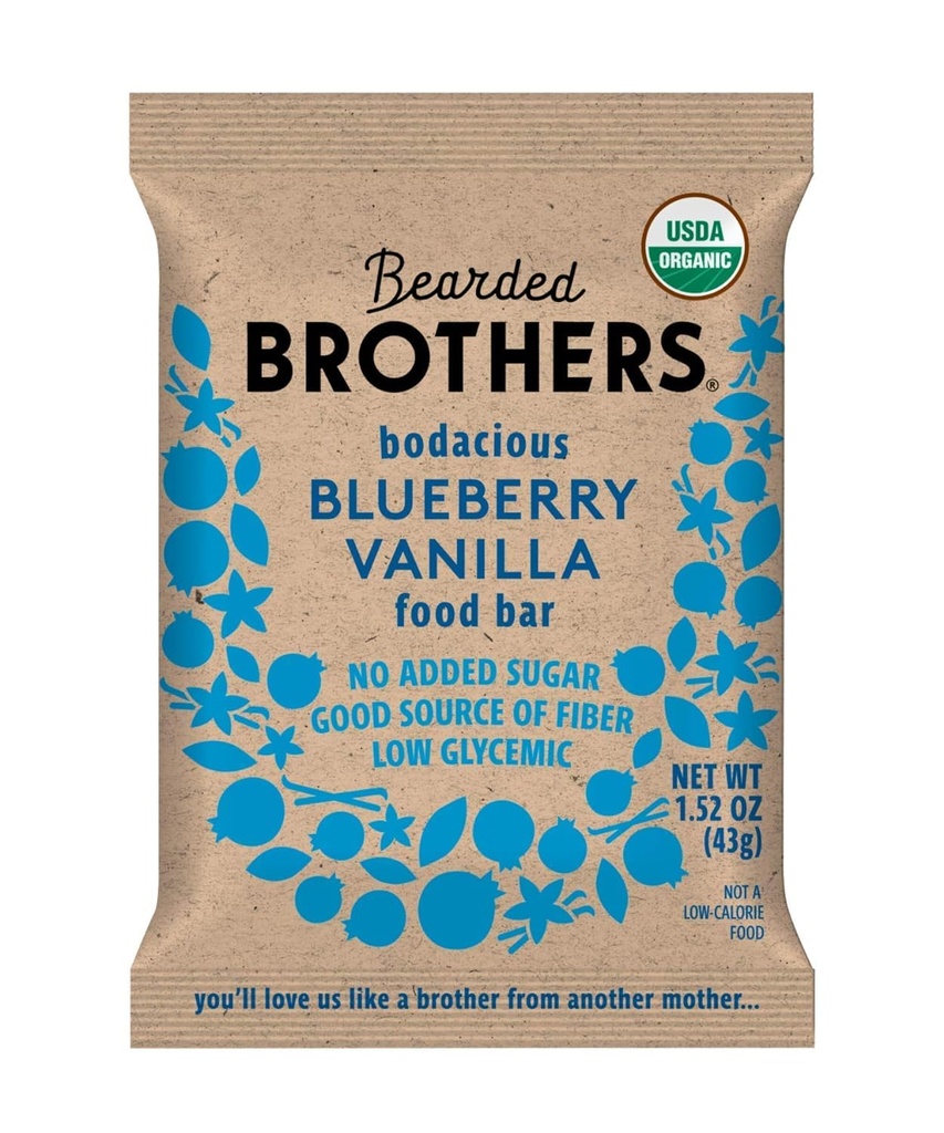 Brothers, Organic Vegan Power Energy Bars, Blueberry Vanilla (12 Pack) - Gluten Free, Paleo, Fiber, Whole 30 