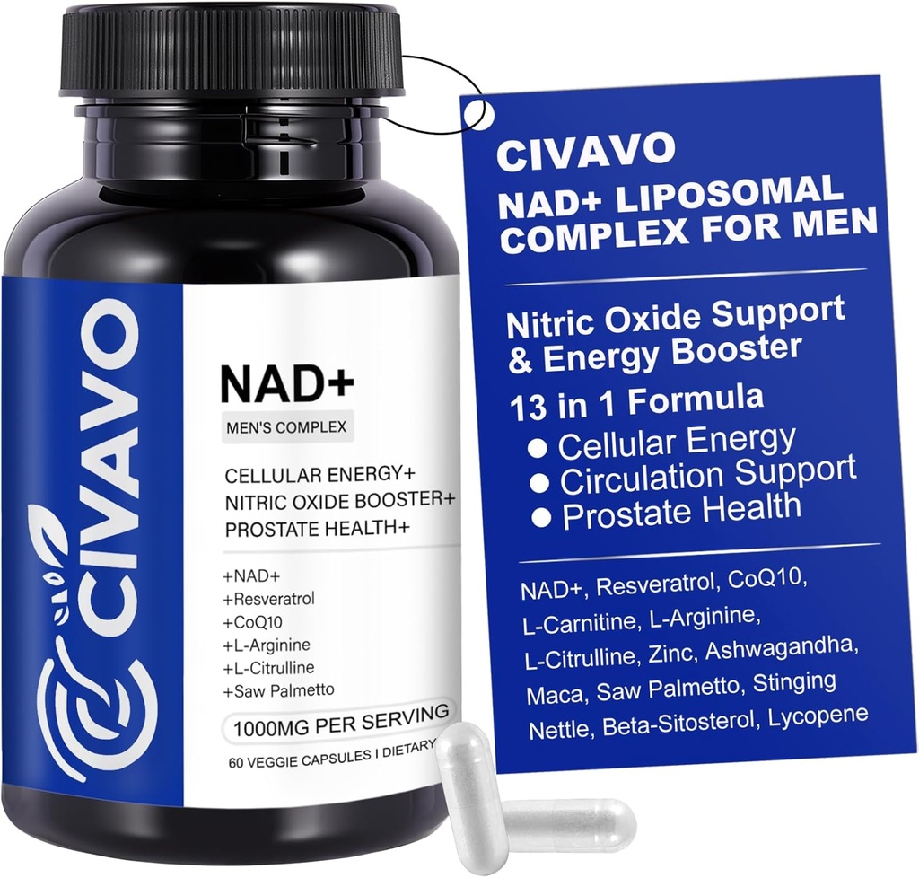 NAD. Supliment pentru barbati 1000mg, NAD+ cu Resveratrol, CoQ10, L-Citrulin si Maca Root 