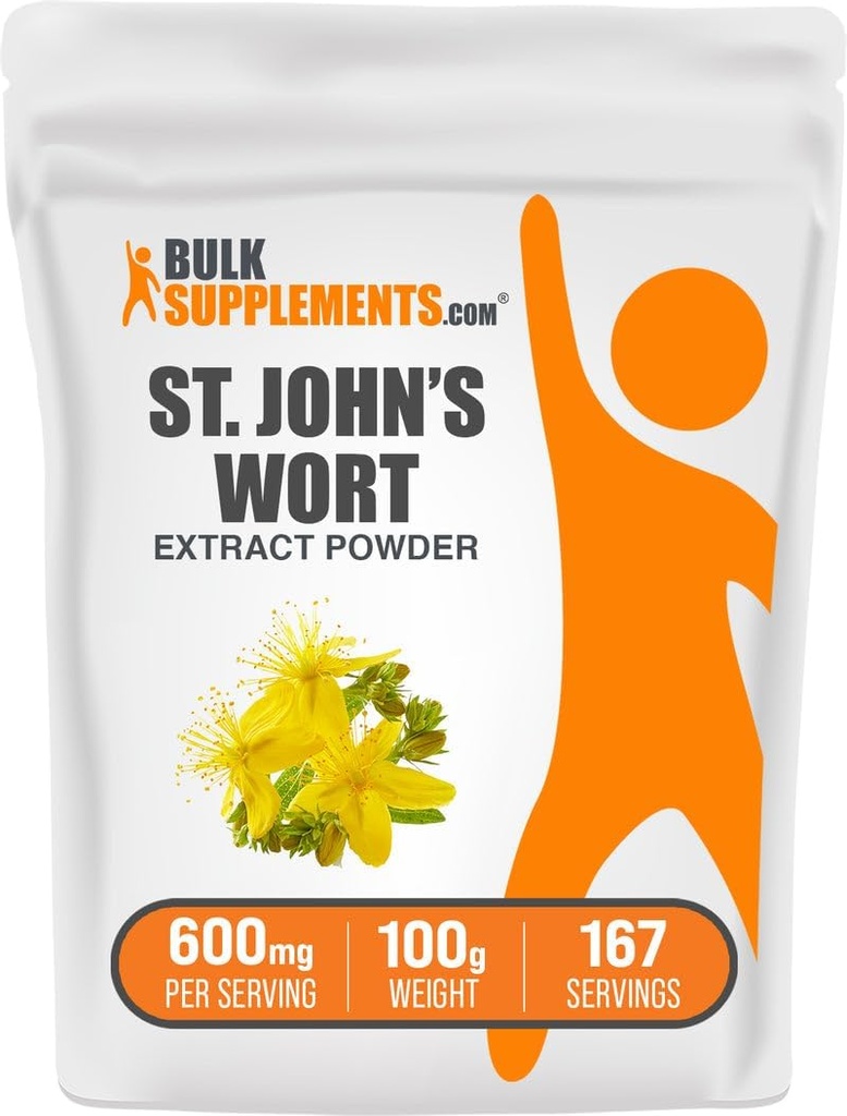 BulkSupplements.com Extract de sunătoare Sf. Ioan - Sf. Ioans Suplimentul de Wort, Suplimentul Herbal pentru Mood - Vegan & Gluten gratuit, 600 mg per Serving, 100g (3.5 oz) (Pachet de 1)