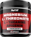 Magneziu L-Treonat, L-Teanină, Apigenin Supliment - 60 Capsule - Beneficii impresionante pentru concentrare, Minte confortabilă și sănătate a creierului - 10% Magneziu elementar