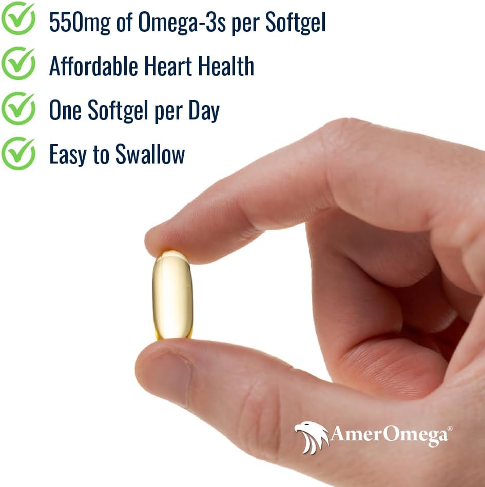 AmerOmega Trigliceride Omega-3 Ulei de pește pentru Heart Health Support - Alaskan Caught Walleye Pollock - American-Sourced, American-Made - Non-GMO, Gluten-Free & Dairy-Free - 60 Softgels