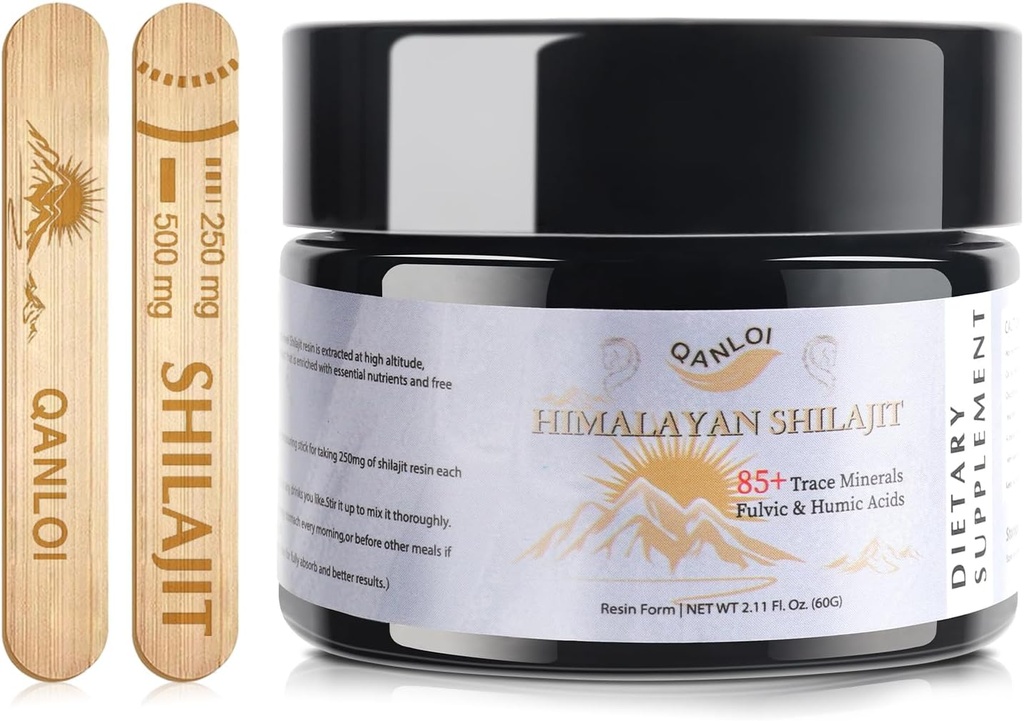 Shilajit pentru men-natural Shilajit Resin cu Humec şi Suplimentul Acid Fulen, Himalayan Shilajit Resin-120 Serving/60g (500mg)