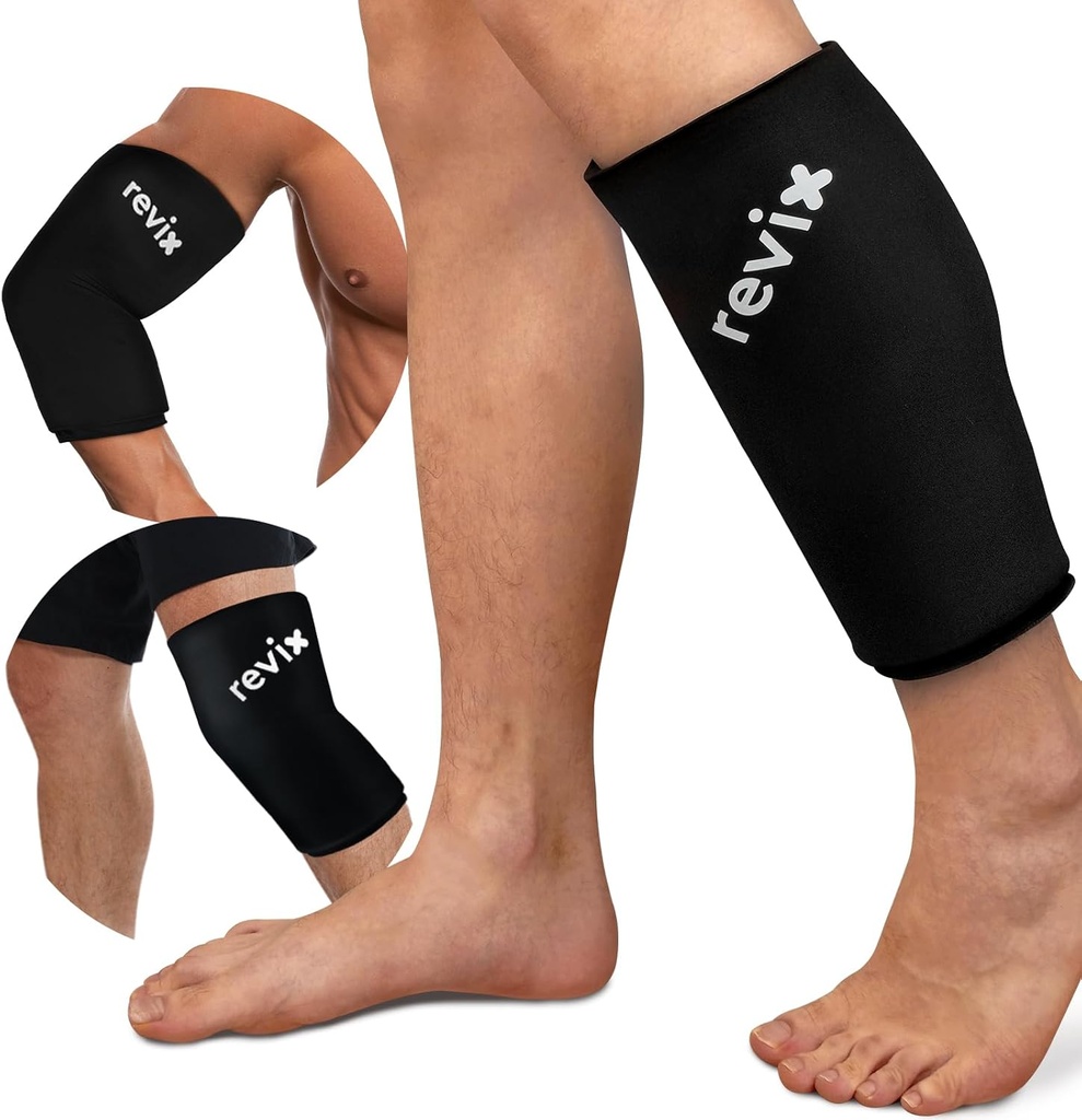 REVIX XL Shin Splints Ice Sleeve, Calf Ice Packs pentru leziuni Reusable, Genunchi, Brat & Elbow, Lower Leg Compression Cold Pack Relieves Daune osoase și de recuperare a alergării, 360° Acoperire