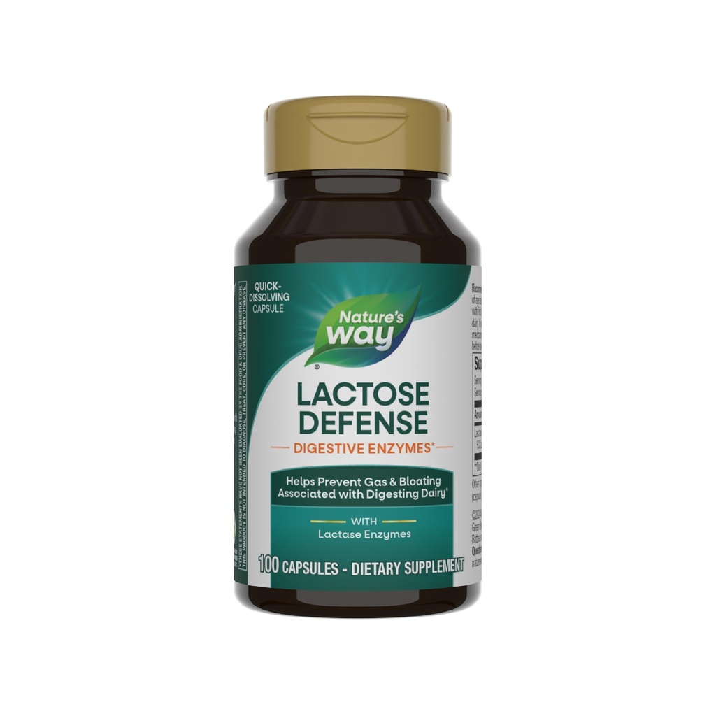 Natura's Way Lactoză Defense, Digestive Enzime*, Susţine Digestion of Dairy*, 690 mg lactaza per 3-Capsule Serving, 100 Capsule (Packing May Vary)
