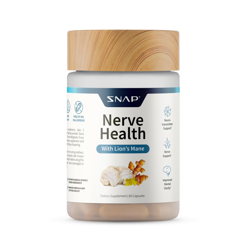 Snap Suplimente Suport pentru sănătate nervoasă cu leu, Organic Turmeric & Herbs 