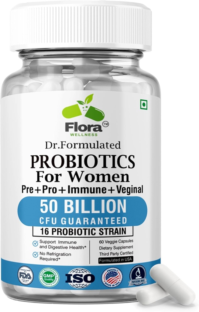 Probiotice pentru femei - 50 miliarde CFU, 16 tulpini, prebiotice organice și probiotice pentru femei (Eurofins Lab testate) - Digestive, Vaginale, Imun și Sănătate urinară - 2 luni aprovizionare - 60 capsule