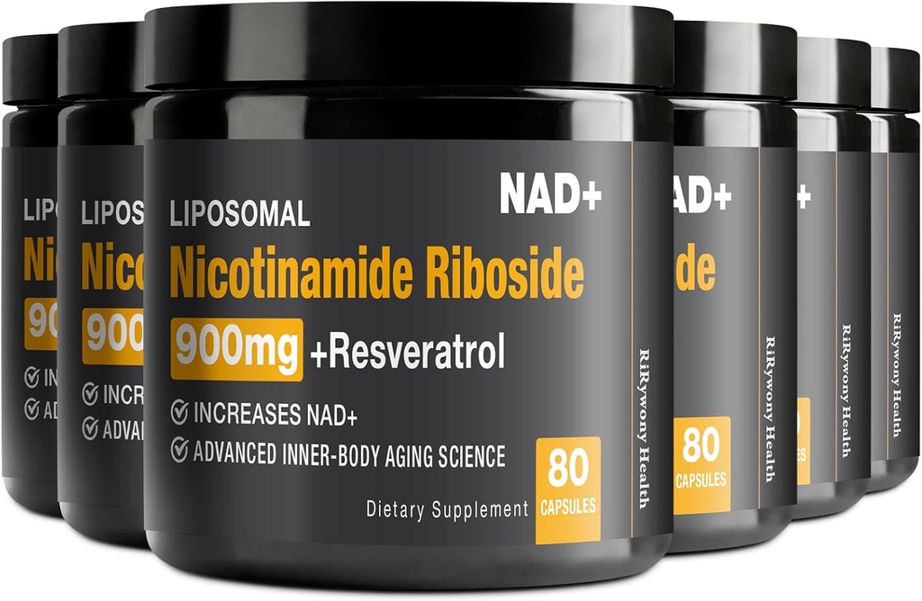 Suplimentul NAD - NAD+ cu Nicotinamidă Ribozidă (NR) şi Resveratrol Querbetin 900 mg Pure Organic NAD Plus pentru Reparaţii Cellulare Funcţia Creierului Îmbătrânit Sanatos, 80 Capsule (Pachet de 6)