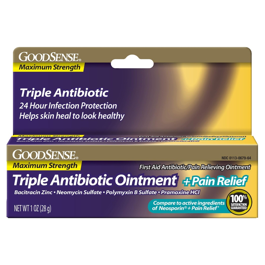 BunSense Putere maxima Triple Antibiotic Unguent plus Relief Durere - Soothes Dureri tăieturi, zgârieturi și arsuri, Prevenirea infectiei, Primul ajutor Antibiotic, Analgezice externe, 1 oz