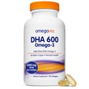 OmegaVia DHA 600 mg, Ultra Pure Omega-3 Suplimente DHA pentru creier și ochi, vitamine prenatale DHA pentru femei, ulei de pește fără burpless Omega 3, IFOS testat, 120 Softgels
