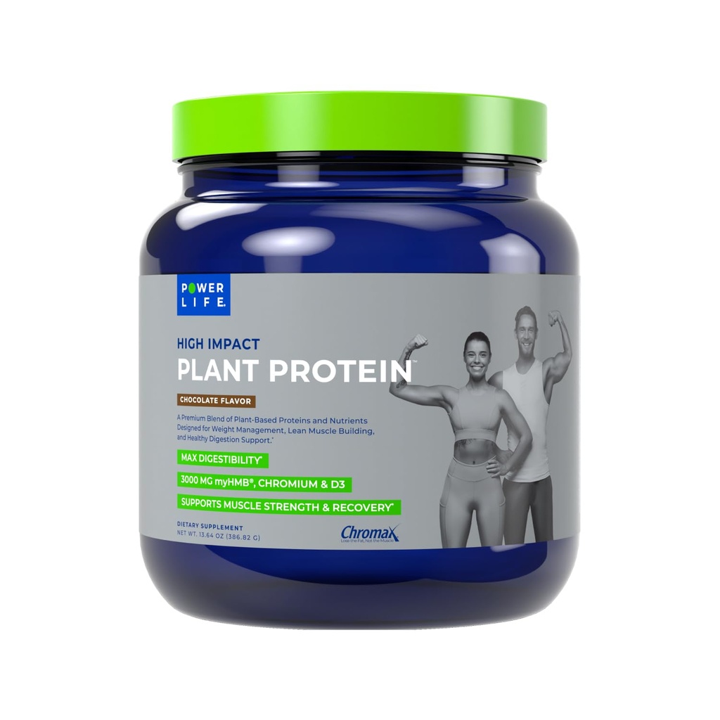 POWERLIFE Pudră proteică cu impact ridicat cu 3000 MG de HMB, pe bază de plante, fără zahăr adăugat, Vegan, Keto Friendly, Non-GMO (Chocolat - New Formula)