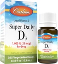 Carlson - Super Daily D3, Vitamina D picături, 1000 UI (25 mcg) per picătură, 1 an de aprovizionare, vitamina D3 lichid, inimă & Imune Health, vegetarian, lichid de vitamina D3 picături, fără aromă, 365 picături