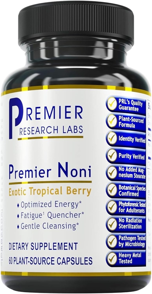 Premier Research Labs Premier Noni - Capsule Noni organice, Pastile Noni cu pudra de fructe, Suplimentul Noni cu extract pentru sanatate gutoasa, Energie si Suport pentru sanatate imuna - 60 Capsule vegetariene