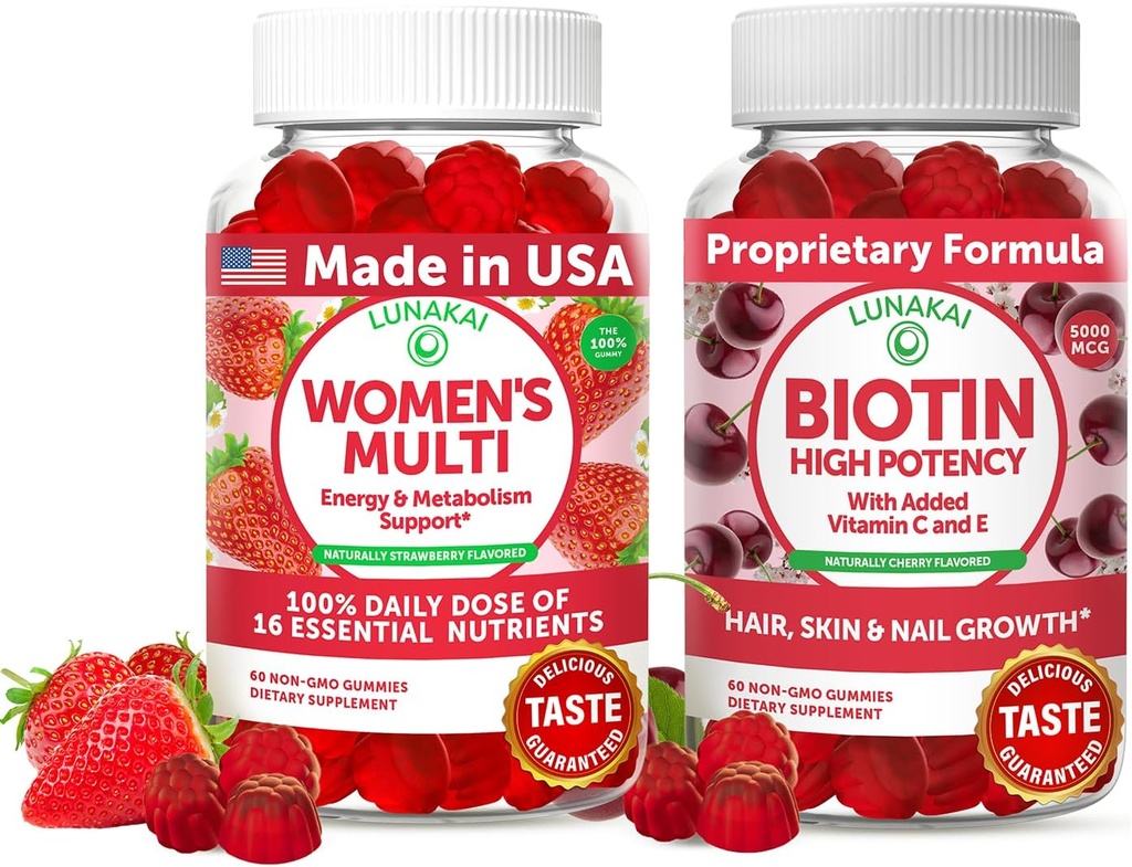 Lunakai Statele Unite ale Americii Made Womens Multivitamine & Biotin Gummies Bundle 