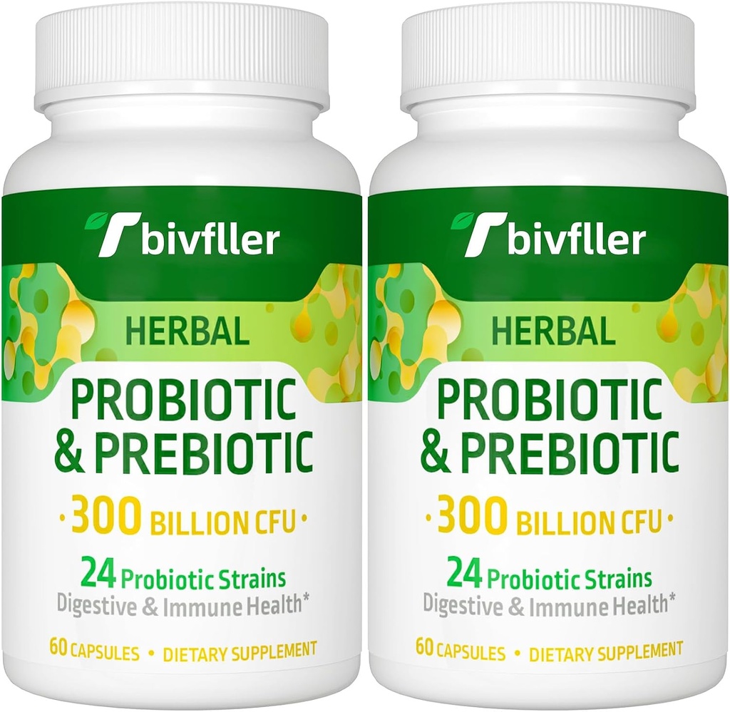 Probiotice pentru femei - 300 miliarde CFU, 24 tulpini Probiotic+15 plante organice Prebiotice Blend, Pre si Probiotice, pentru sanatate digestiva, imun si guta, diaree, balonare, Vegan, 4 luni de aprovizionare