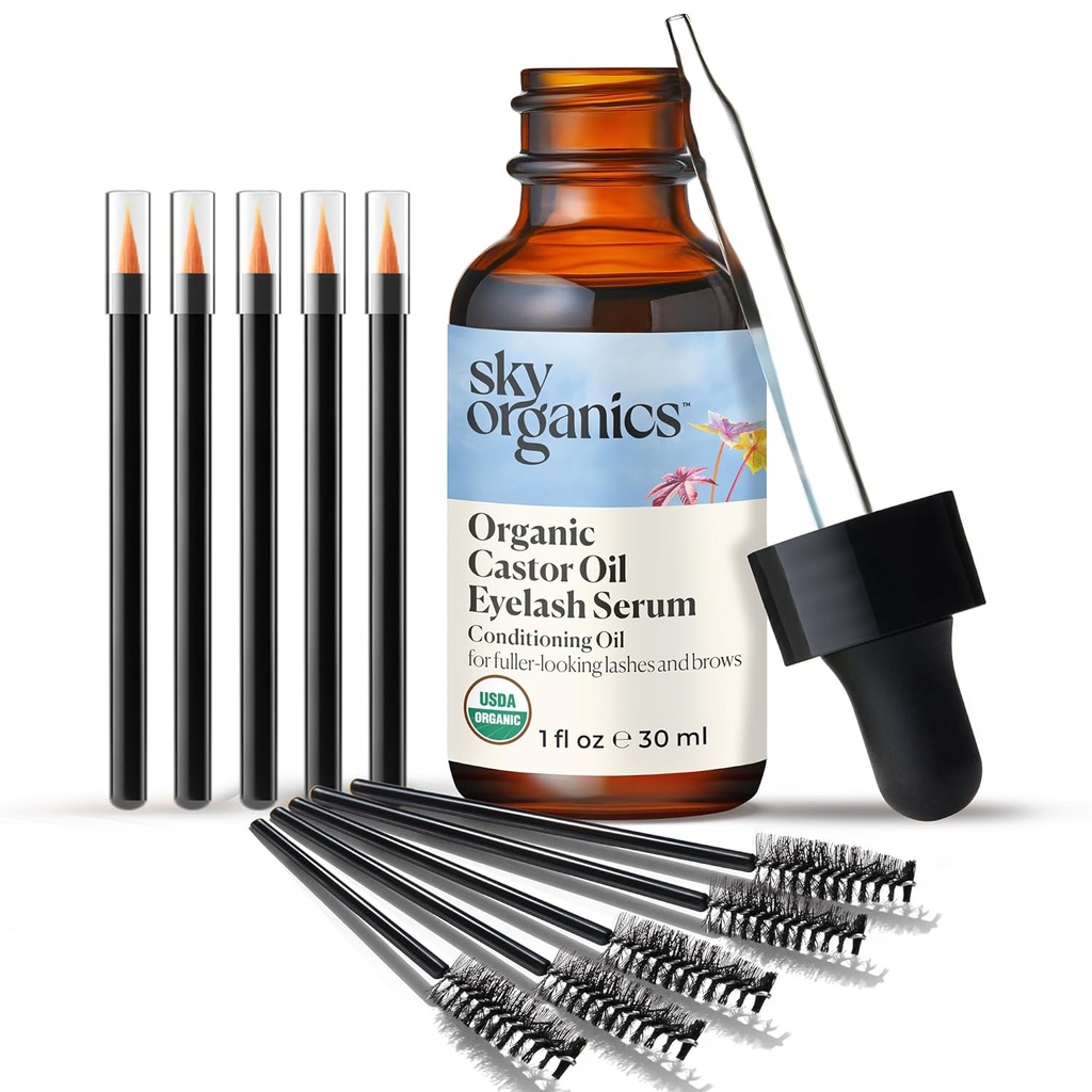 Sky Organics Organic Castor Oil Gellash & Brow Ser, Herane-Free condiționat ulei care promovează Fuller Looking Lashes & Eye Brows, 100% Pure & Cold-Pressed 1 fl. Oz. / 30 ml w ebook