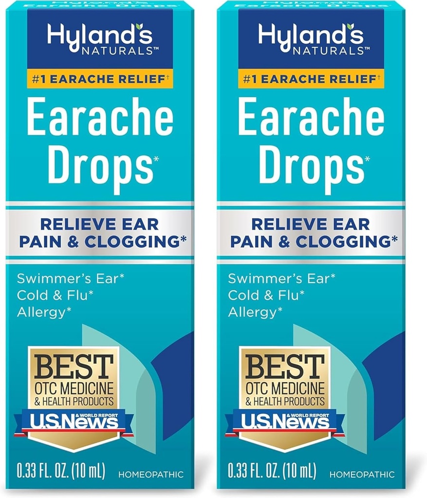 Hyland's Earache drops, Natural Relief of Swimmer's Ureche, Rece and Flu, Alergie Simptome, Vârstele 4 și în sus: (2 Pack)