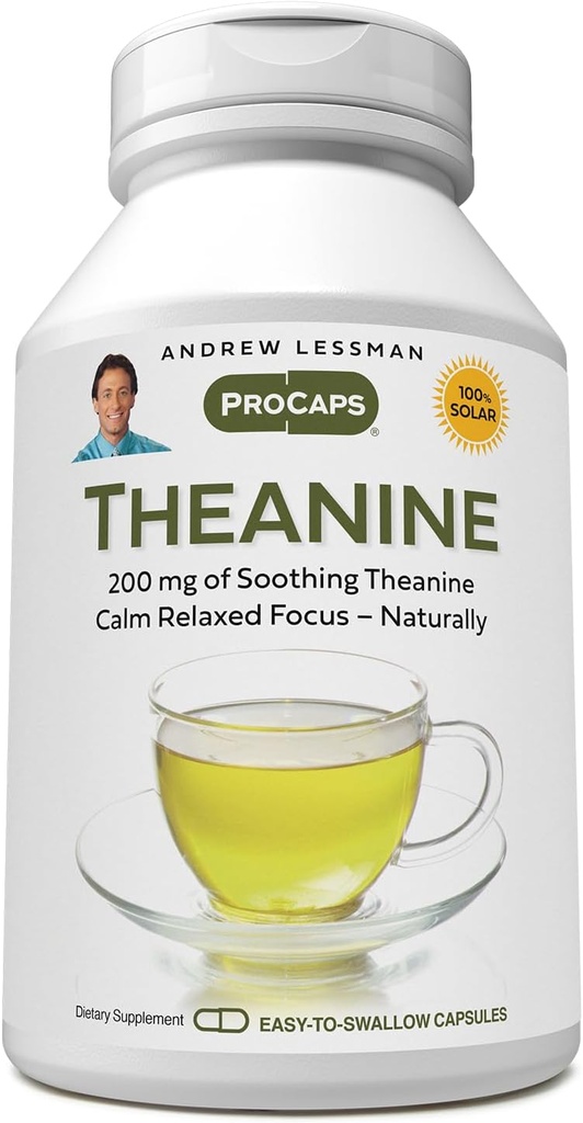 Andrew Lessman Theanine 200 mg - 360 capsule - promovează producerea neurotransmițătorilor Dopamina și serotonina. Calm natural, concentrat relaxat fără somnolenţă. Capsule uşor de înghiţit.