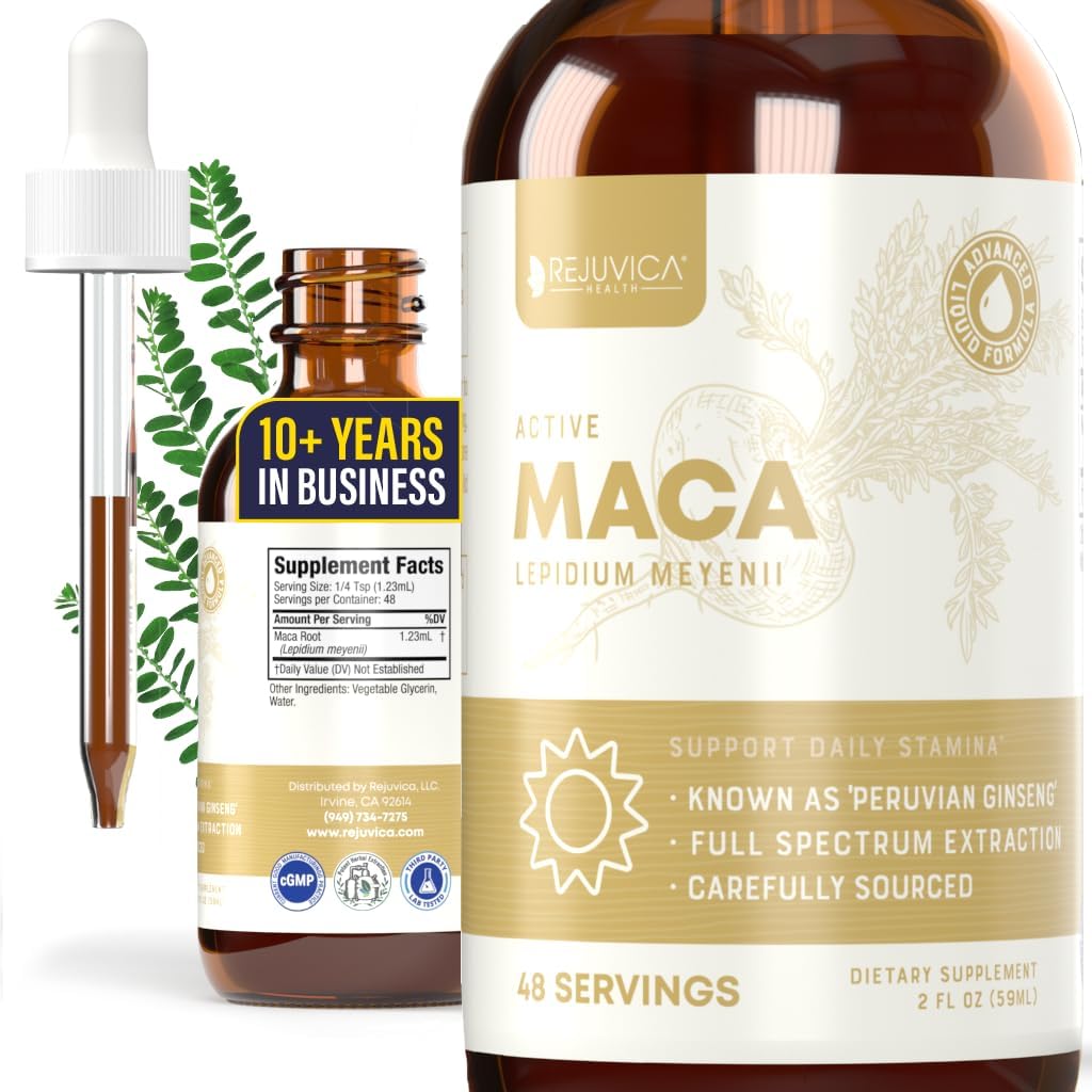 Rejuvica Health Active Maca - Extract de rădăcină Maca avansat - ginseng peruvian - Livrare lichid pentru o mai bună absorbţie - Sprijină energia şi vitalitatea