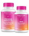 Pink Stork Prenatal Duo: Vitamina prenatală Premium + DHA, Probiotice prenatale pentru femei, Omega 3 + Ulei de pește, Vitamina prenatală cu DHA și Acid folic, Femei-Owned