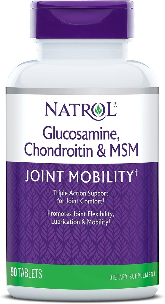 Natrol Glucosamină, Chondroitin și MSM, Mobilitate comună, Tablete, 90 Conte (Pachet de 12)