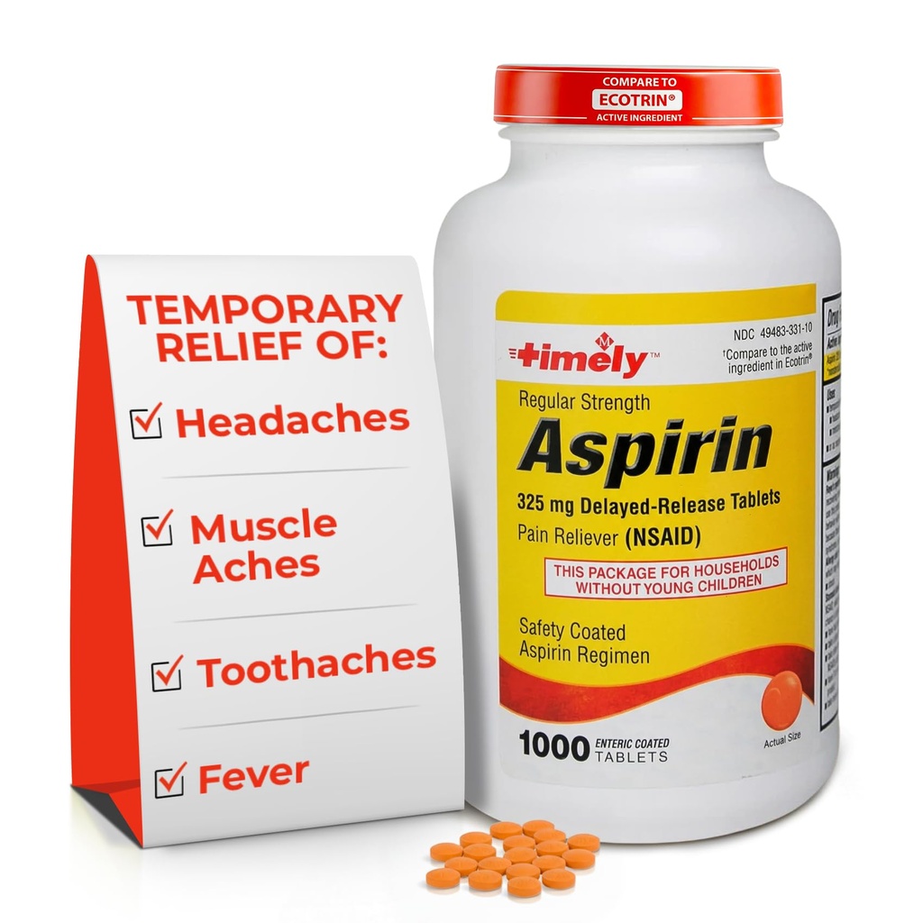 Timpul-CAP LABS, INC. Rezistenta regulata la timp Aspirina 325 mg - 1000 comprimate filmate enterice - Durere Reliever pentru dureri minore, Reducator de febră - Made in USA