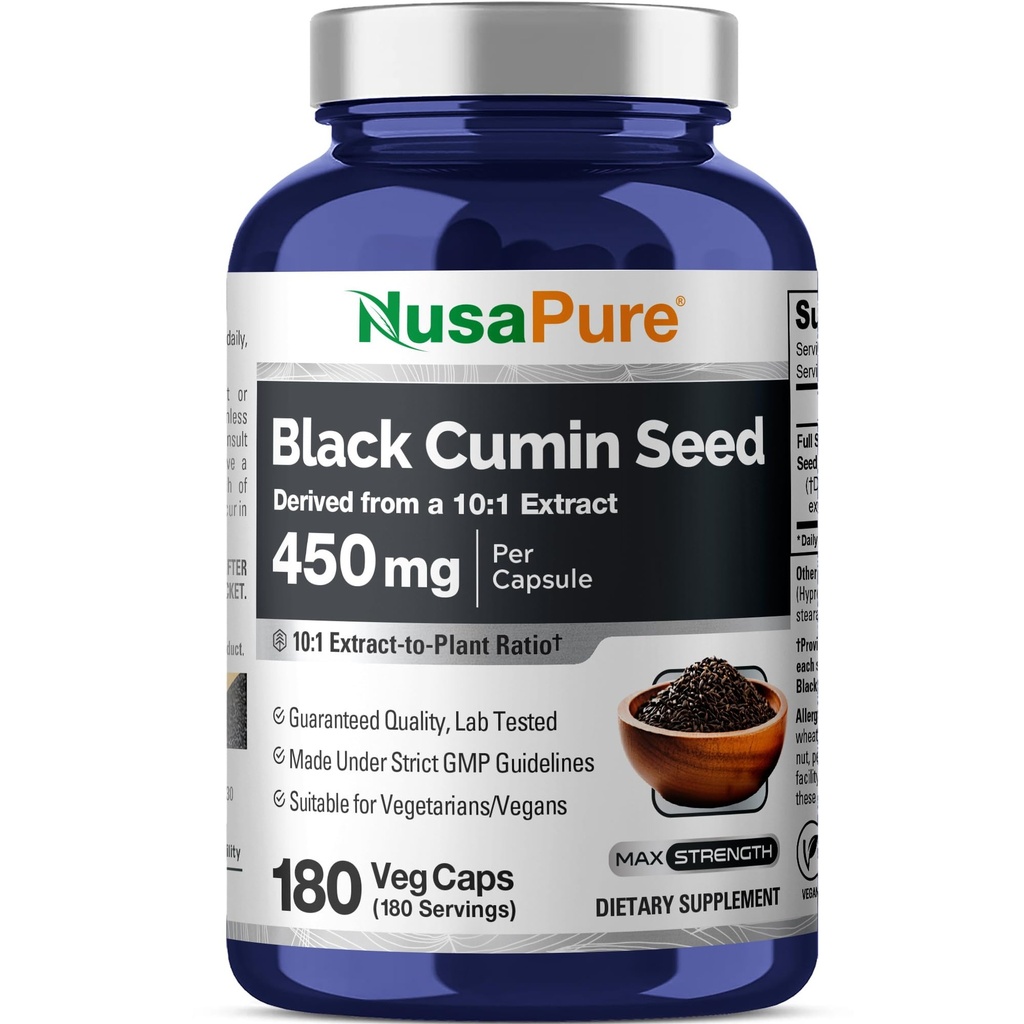 NusaPure Full Spectrum Black Chimin Seed 10:1 Extract, 450 mg echivalent cu 4,500 mg 180 Veggie Powder Caps Non-GMO, Vegan Non-Oily