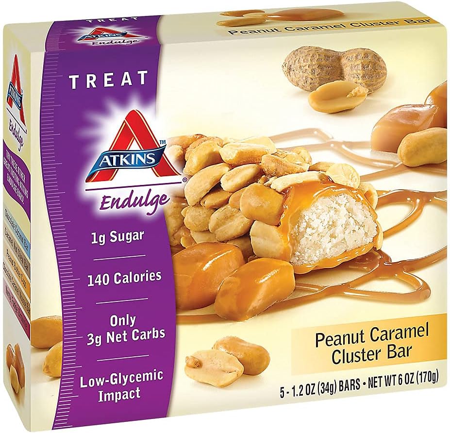 Atkins Peanut Caramel Cluster Bar, Desert Favorite, High in Fiber, 3g Net Carb, 1g Sugar