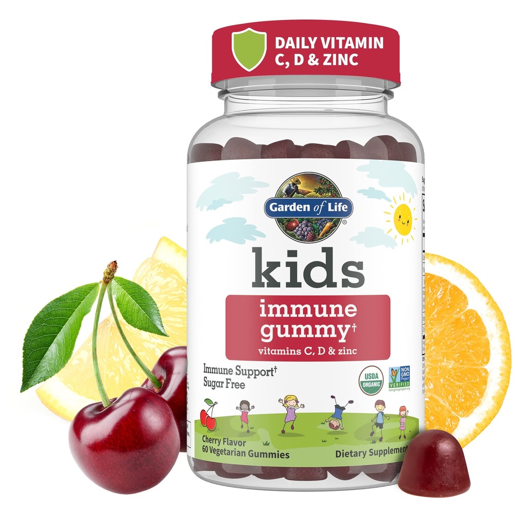 Gradina de viata Copiii de sprijin imun Gummies cu vitamina C, D ca D3 & Zinc pentru 3-in-1 Daily Children Imunitate 
