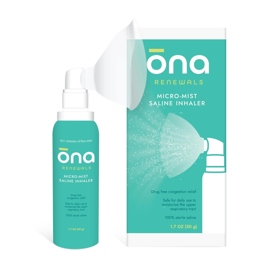 ONA Reînnoiri Inhalator Micro-Mist nazal salin, Ajutor de congestie pentru adulți, Rece și gripă, Alergie, Sinus Relief, Nesolicitat, 1.7oz