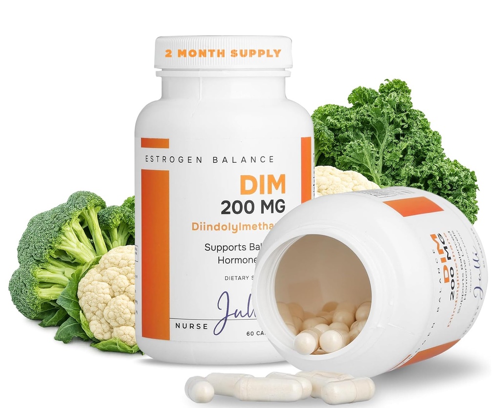 DIM Supliment estrogen pentru femei - Echilibru hormonal și suport armonios pentru menopauză, PCOS & Acnee hormonală cu proprietăți antioxidante - 200 Mg, 60 Conte (Pachet de 1)
