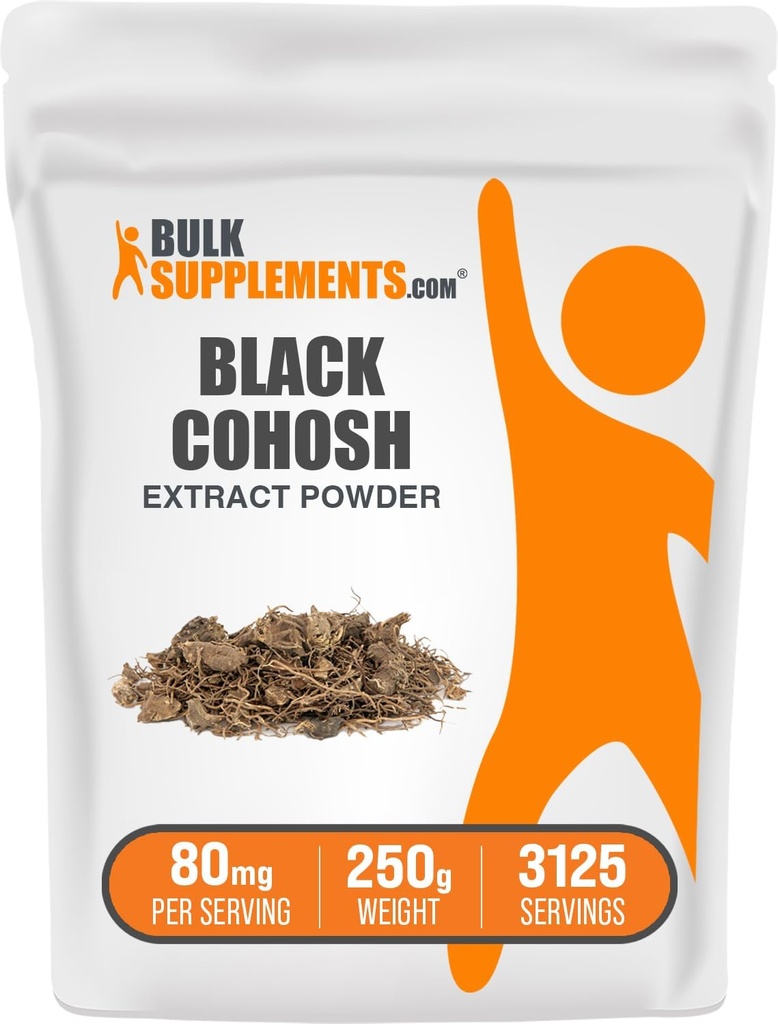 BulkSupplements.com Black Cohosh Extract pulbere - de la Black Cohosh Root, Herbal Supplement - Vegan & Gluten Free, 80mg per Serving, 250g (8.8 oz) (Pachet de 1)