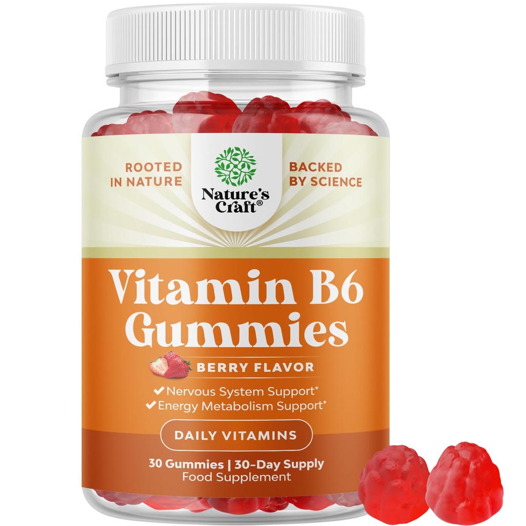 Gume de vitamine B6 potente pentru adulţi - Suplimente Complexe Vitamina B potente pentru bărbaţi şi femei pentru sistemul nervos suport Mood & Sistem imunitar - Vegan Pyridoxine Chews for Energy & Metabolism - 30 Ct