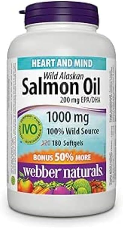 Webber Naturals Wild Alaskan Somon Oil Softgel, 200mg 180 Count