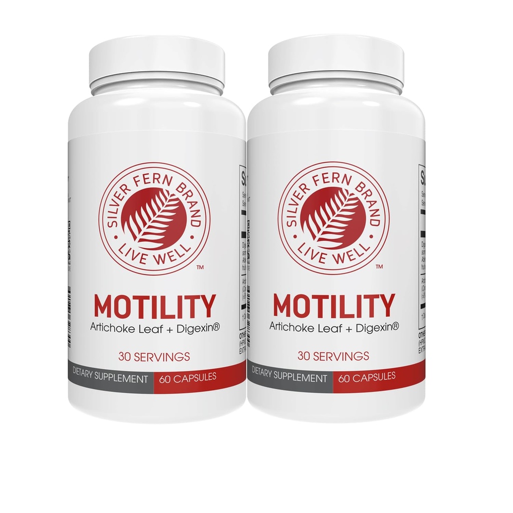 Silver Fern Brand Motility- Constipație non-laxative și Motility Boost lent - 120 capsule, 60 de zile de aprovizionare - conține frunze de artichoke, plăci de okra licitație, și cireșe de iarnă