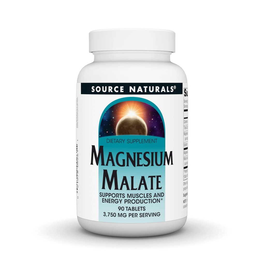 Sursa Naturals Magneziu Malate, Suportă musculare şi producţia de energie *, NonGMO, Vegetarian supliment de magneziu prietenos, 3,750 MG per Serving - 90 comprimate