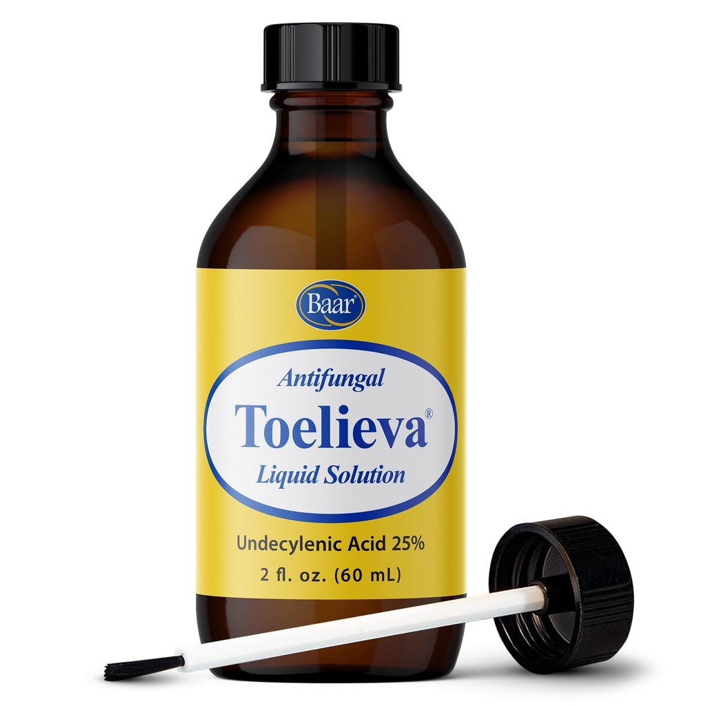 Baar Products - Toelieva Antifungal Liquid Solution - 25% Undecylenic Acid, Organic Olive Oil, Grapefruit Seed Extract - Maximum Strength - Fights Fungus Under & Around Toenails - 2 oz