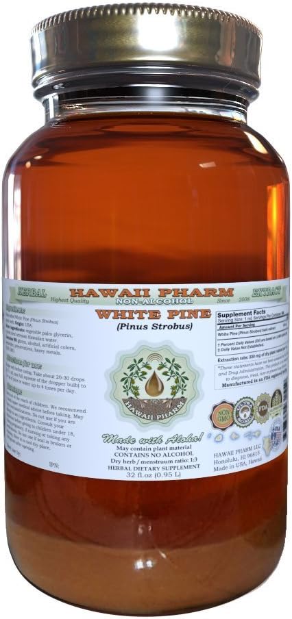 White Pine-Liquid Extract fără alcool, White Pine (Pinus Strobus) Uscată Bark Glicerite naturale Herbal Supplement, Hawaii Pharm, Statele Unite ale Americii 32 fl.oz