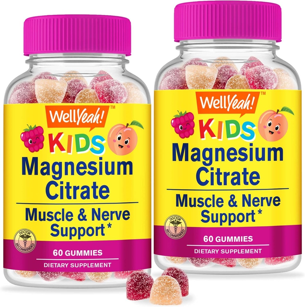 Ei bine, da de magneziu citrat gume pentru copii (2 ambalaj) - Chemable Stress Relief Supliment pentru copii - Calm natural, suport de mood, non-GMO, gluten gratuit - arome naturale sursă - 60 Gume