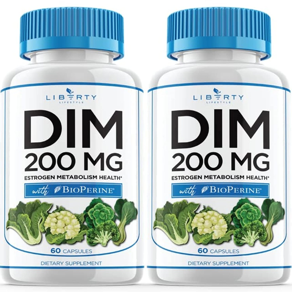DIM Supliment 200mg - DIM Diindolilmetan Plus BioPerine - Echilibru estrogen, Hormone Menopause Relief, Acnee Tratamentul, Vegan - 120 Conte