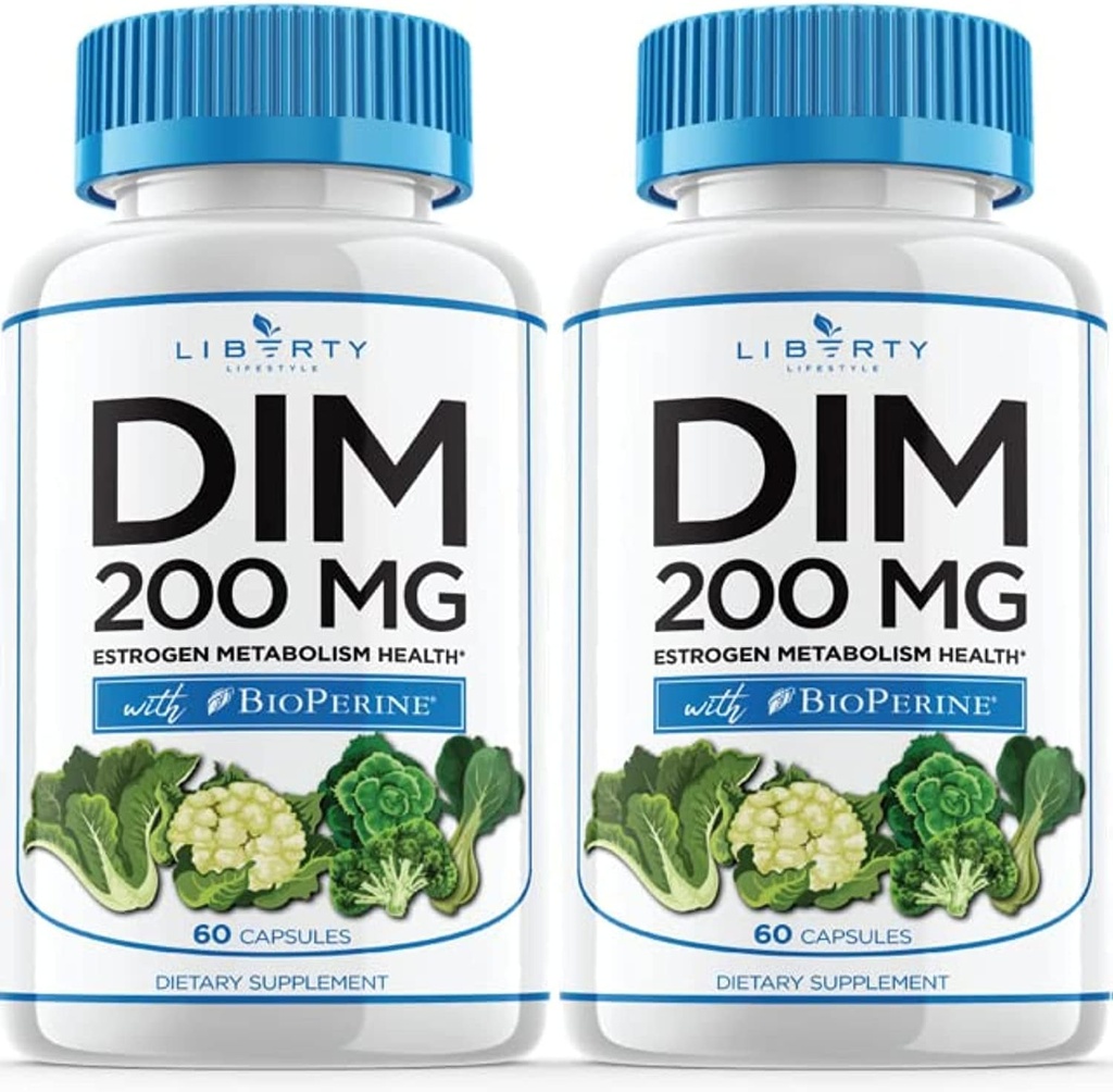 DIM Supliment 200mg - DIM Diindolilmetan Plus BioPerine - Echilibrul estrogenului, Menopauza hormonala Relief, Tratamentul Acnee, Vegan - 120 Conte