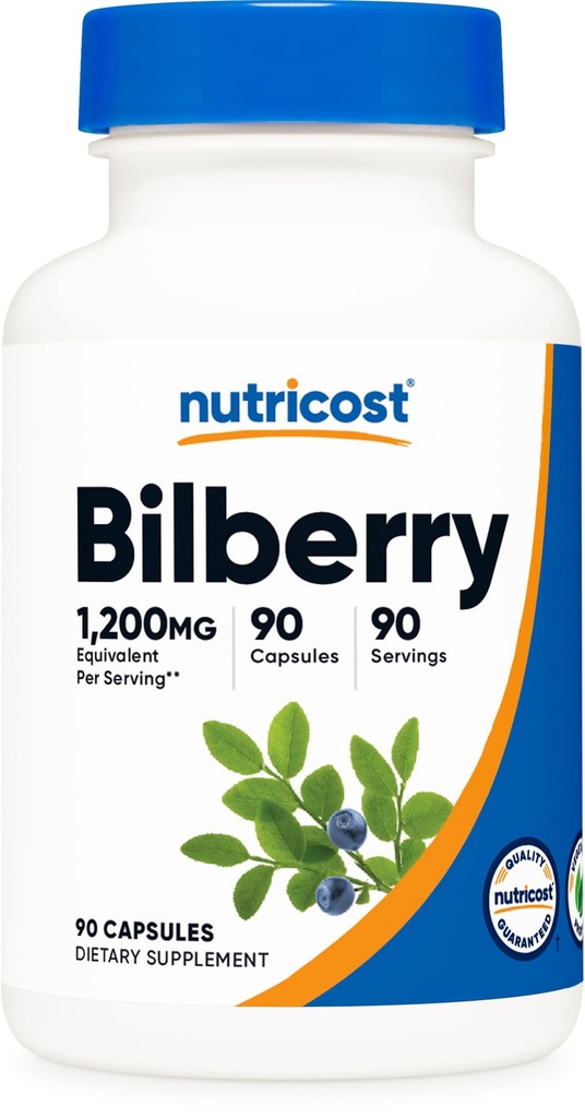 Nutricost Bilberry capsule 1200 mg echivalent (90 capsule vegetariene) - Gluten gratuit și non-GMO