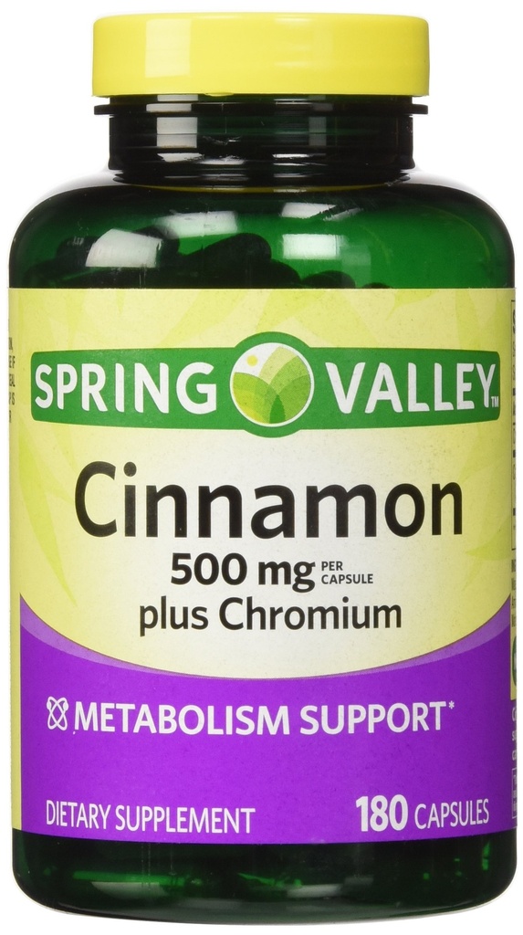 Valea de primăvară - Scorțișoară 500mg Plus Crom, Twin Pack, 2 sticle de 180 capsule