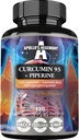 APOLLO'S HEGEMONY Curcumin 95 + Piperine 302 mg per capsulă, extract de rădăcină turmerică de înaltă rezistență 95%, 120 capsule Vegane, 4 luni de aprovizionare, pentru digestia optimă și absorbție îmbunătățită
