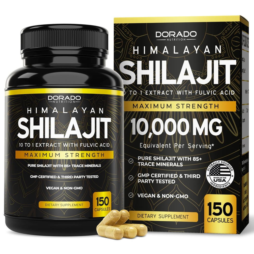 Capsule Shilajit cu 85+ Minerale Trace (75 zile de aprovizionare, 1000 mg extract per Serving) Himalayan Shilajit pentru bărbați și femei cu acid fuzelian - supliment testat de terțe părți, Non OMG, Vegan & SUA Made