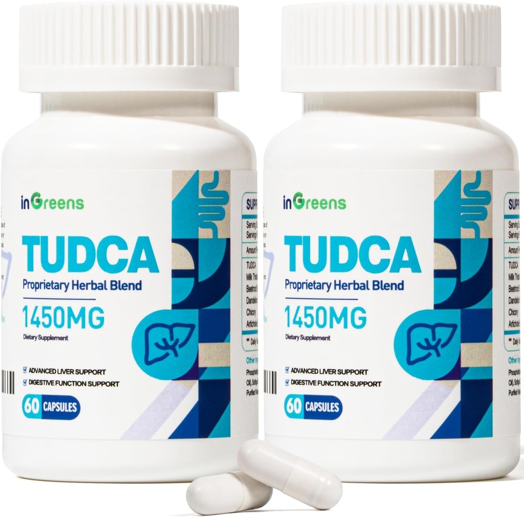 1450MG TUDCA Supliment hepatic, Bile Sare Supliment de suport hepatic Complex, Sănătatea ficatului pentru rinichi Curățare Detoxifiere și reparații, 60 Capsule