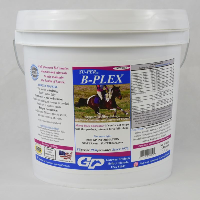 SU-PER B-Plex pulbere Vitamine equine - complet B-complex vitamine de cai și minerale supliment - Hooves sănătoase, Red Blood Celule, Cai calmant pulbere - 12,5 Lire, 6 Luna de aprovizionare (180 zile)