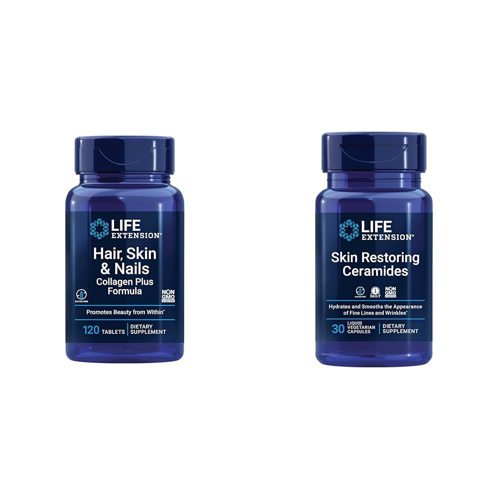 Life Extensie păr, piele & unghii Colagen Plus Formula 120 Conte & Piele Restaurare Ceramide 30 Capsule vegetariene lichide